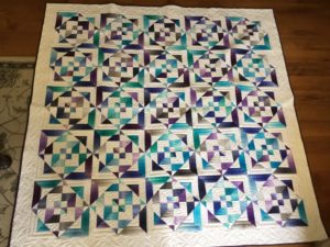 Handmade Quilt - Diamonds in the Sky - 76" x 76" (twin/throw) - Cotton fabric, wool fill