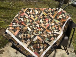 Handmade quilt - Black Diamonds - 66" x 80" (throw / wall hanging) - cotton fabric, wool fill