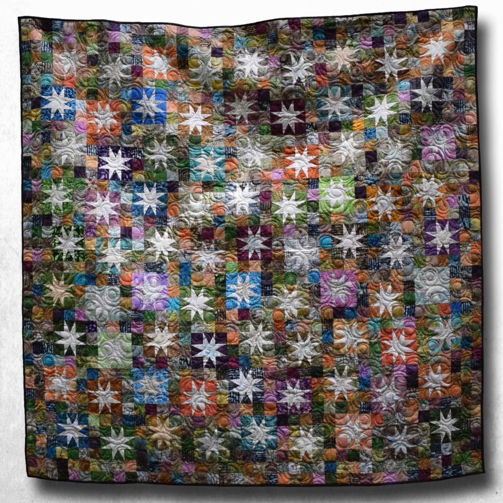 Handmade quilt - Stars in the Forest - 80" x 80" (twin) - cotton fabric, wool fill