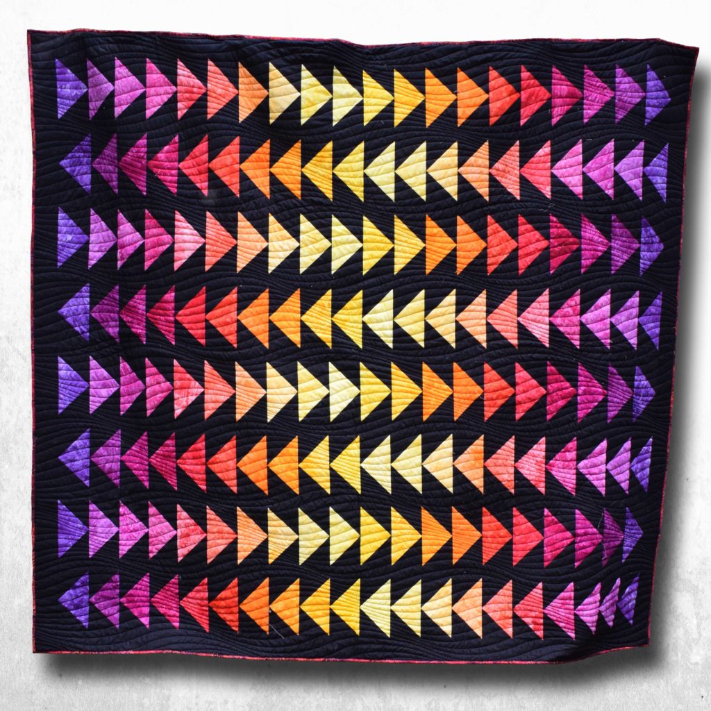 Handmade quilt - Sunrise Sunset - 106" x 97" (king) - cotton fabric, wool fill